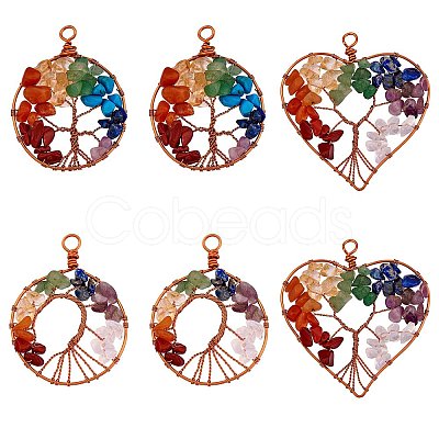 6Pcs 3 Styles Natural Gmestone Copper Wire Big Pendants FIND-SZ0002-72-1