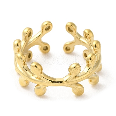 304 Stainless Steel Leafy Branch Open Cuff Ring for Women RJEW-I098-06G-1