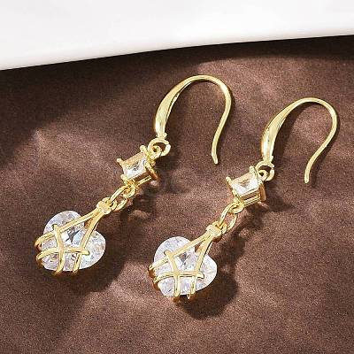 Brass Micro Pave Clear Cubic Zirconia Heart Dangle Earrings EJEW-C156-02G-1