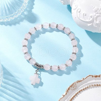 Natural Rose Quartz Cross Charm Bracelets BJEW-JB12259-01-1