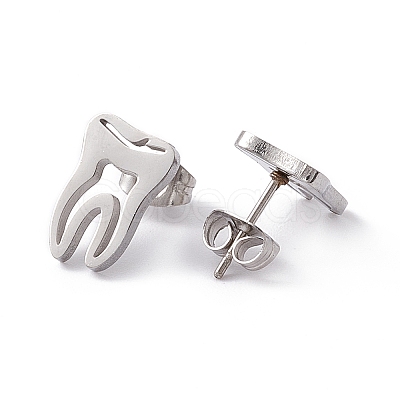 Non-Tarnish 304 Stainless Steel Tooth Shape Stud Earrings for Men Women EJEW-C044-01P-1