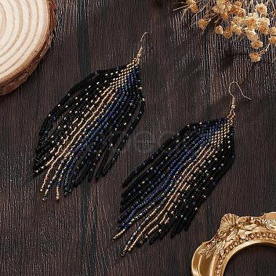Bohemian Handmade Glass Seed Beads Tassel Dangle Earrings ZR0376-1