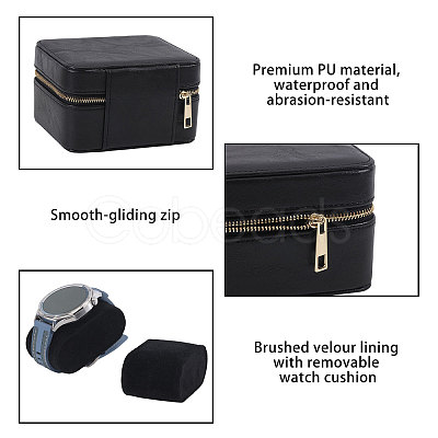 Imitation Leather Double Watch Storage Zipper Boxes CON-WH0089-227A-1