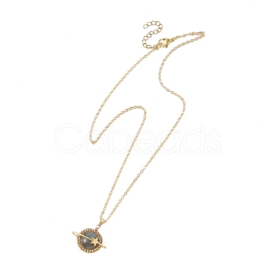 Natural Labradorite Copper Wire Wrapped Planet Pendant Brass Cable Chain Necklaces for Women NJEW-TA00260-04-1