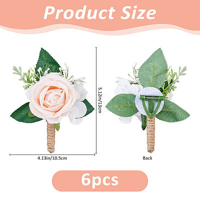 6Pcs Cloth Artificial Flower Boutonniere JEWB-FH0002-78-1