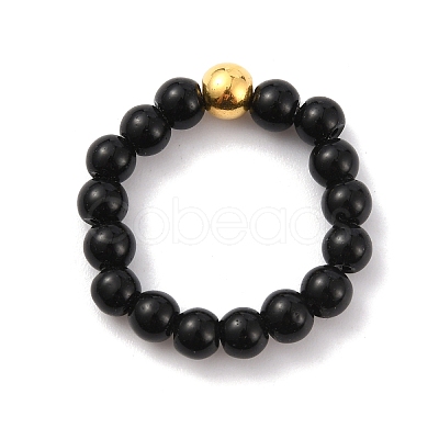 Glass Round Beaded Stretch Ring for Women RJEW-WH0014-01E-1
