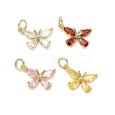 Butterfly Brass Micro Pave Cubic Zirconia Pendants KK-C134-03G-1