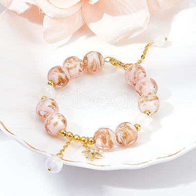 40pcs Handmade Inner Flower Gold Sand Lampwork Round Beads LAMP-OC0001-37-1