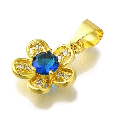 Flower Rack Plating Brass Micro Pave Cubic Zirconia Pendant KK-H485-01G-1