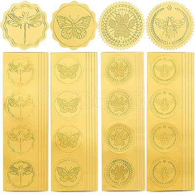 40 Sheets 4 Styles Plastic Self Adhesive Gold Foil Embossed Stickers DIY-CP0010-39-1