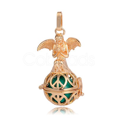 Golden Plated Brass Hollow Round Cage Pendants KK-J251-09G-1