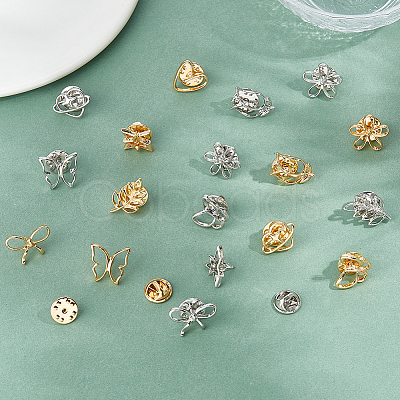20Pcs 20 Styles Flower/Heart/Star/Butterfly/Leaf Allloy Anti-glare Lapel Pins Brooches JEWB-FH0001-66-1