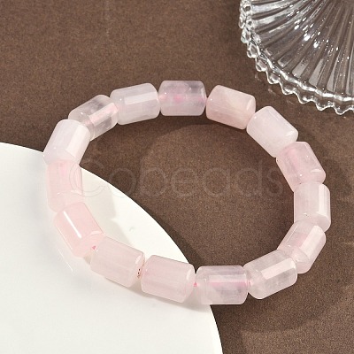 Column Natural Rose Quartz Beads Stretch Bracelets for Women Men BJEW-A148-01A-25-1