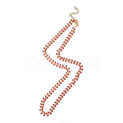 Enamel Ear of Wheat Link Chain Necklace NJEW-P220-02G-04-1