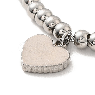 304 Stainless Steel Heart Charm Bracelet with Enamel BJEW-B057-08P-1