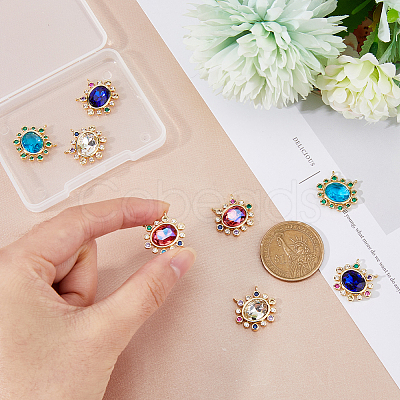 8Pcs 4 Colors Brass Cubic Zirconia 2-Loop Pendants KK-DC0003-51-1