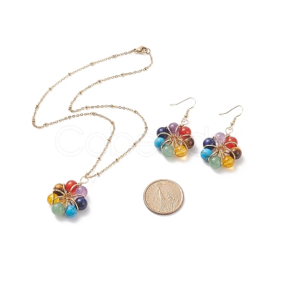 Natural & Synthetic Mixed Gemstones Flower Dangle Earrings and Pendant Necklace SJEW-JS01259-1