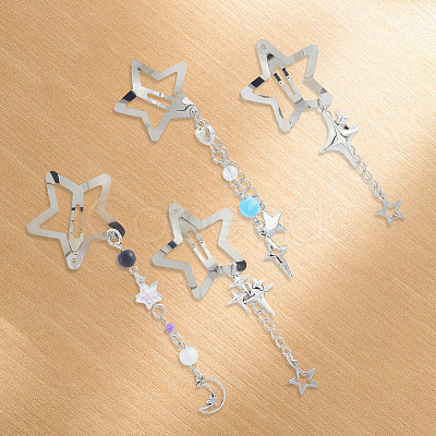 4Pcs 4 Styles Star Alloy Snap Hair Clips PHAR-CY0001-06-1