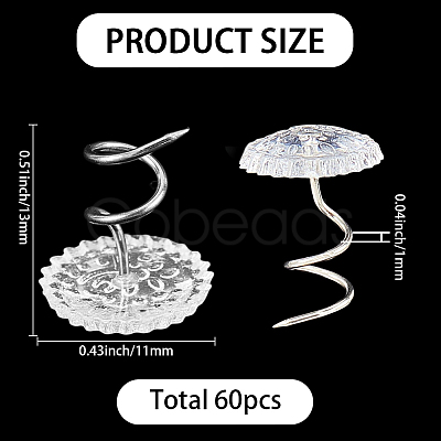 60Pcs Clear Acrylic Flat Round Head Iron Twist Pins FIND-SP0004-66-1