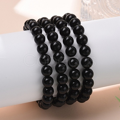 Natural Obsidian Beaded Stretch Bracelets BJEW-Q692-12-8mm-1
