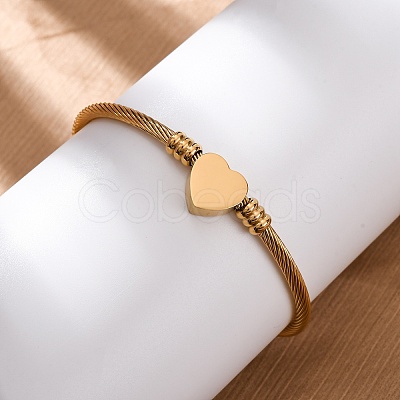 304 Stainless Steel Heart Beaded Cuff Bangle LS-BJEW-K280-02G-1