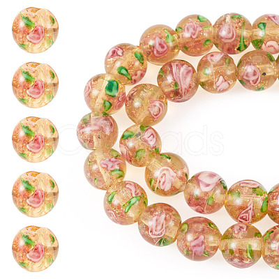 1 Strand Handmade Glod Sand Lampwork Beads Strands LAMP-TA0002-09D-1