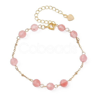Cherry Quartz Glass Beads Link Bracelets BJEW-JB12777-1