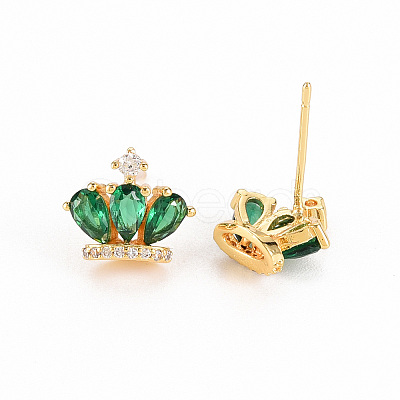 Brass Micro Pave Cubic Zirconia Stud Earrings KK-S356-251-NF-1