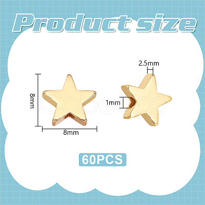 60Pcs Rack Plating Star Brass Beads KK-UN0003-58-1