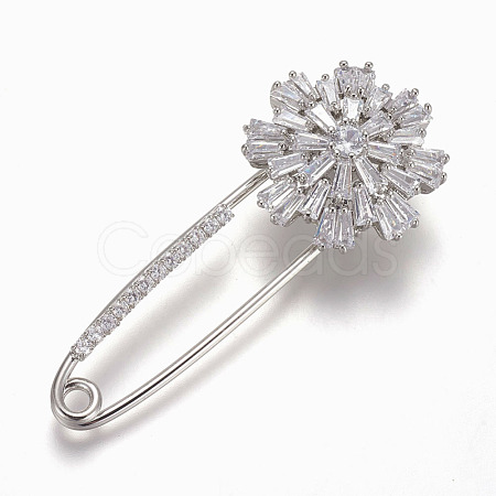 Brass Micro Pave Cubic Zirconia Safety Brooch JEWB-I010-08P-1