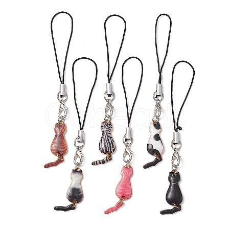 Cat Alloy Enamel Mobile Straps HJEW-JM01078-1