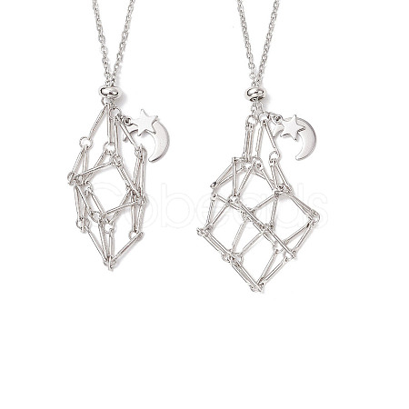 2Pcs 2 Styles 304 Stainless Steel Star Moon Macrame Pouch Pendant Necklace Making NJEW-JN05371-1