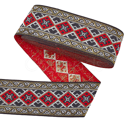 7M Ethnic Style Polyester Rhombus Jacquard Ribbon OCOR-WH0086-98A-1