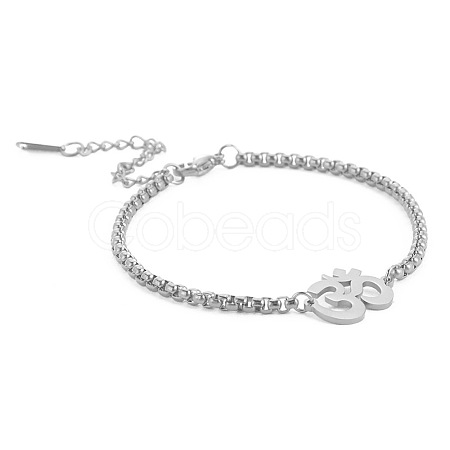 Tarnish Resistant Stainless Steel Om Aum Ohm Link Bracelet with Box Chains CHAK-PW0001-056P-1