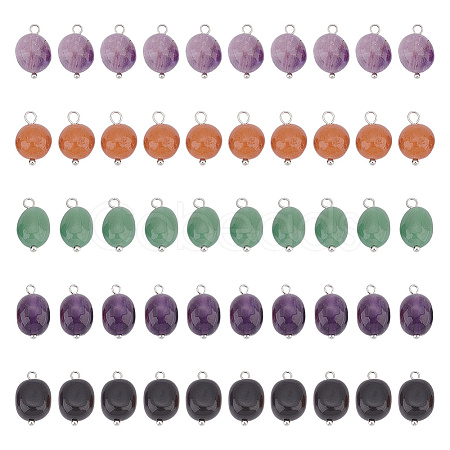 50Pcs 5 Styles Nuggets Natural Red Aventurine & Green Aventurine & Amethyst & Obsidian & Lapis Lazuli Charms PALLOY-HY00026-1