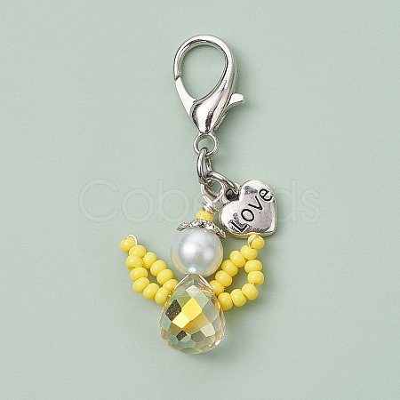Angel Glass Seed Beads Pendant Decorations HJEW-MZ00109-02-1