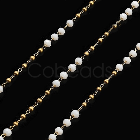 Rondelle Glass Beaded Link Chains CHS-G028-07G-01-1