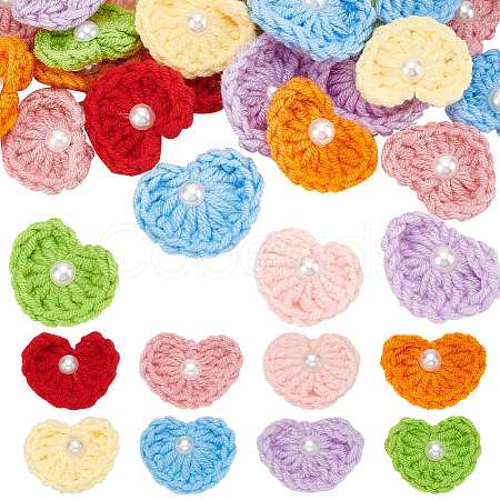 32Pcs 8 Colors Heart Wool Knitting with Plastic Pearl Cabochons DIY-FG0005-57-1