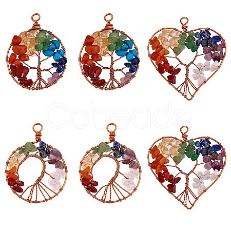 6Pcs 3 Styles Natural Gmestone Copper Wire Big Pendants FIND-SZ0002-72-1