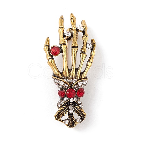 Halloween Theme Rhinestone Skeleton Hand Brooch Pin JEWB-F018-01AG-1