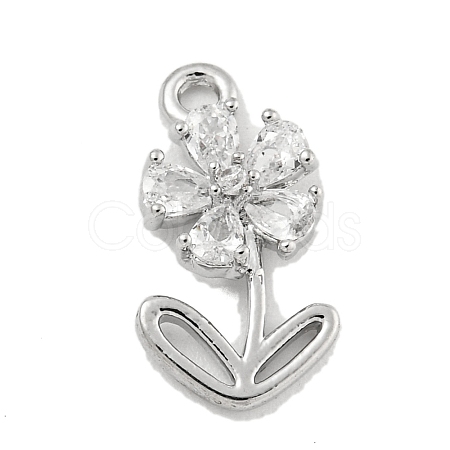 Brass Micro Pave Clear Cubic Zirconia Pendants KK-U015-09P-1