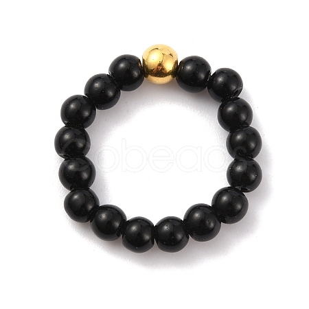 Glass Round Beaded Stretch Ring for Women RJEW-WH0014-01E-1