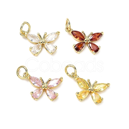 Butterfly Brass Micro Pave Cubic Zirconia Pendants KK-C134-03G-1