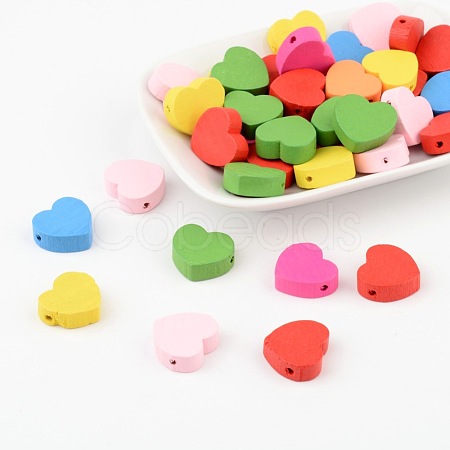 Mixed Color Heart Natural Wood Beads Nice for Children's Day Jewelry Making X-TB109Y-1