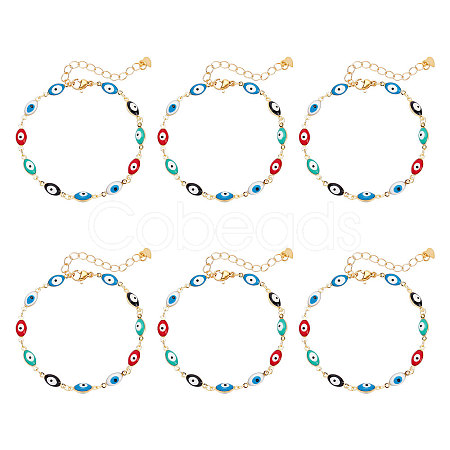 Brass Enamel Evil Eye Link Bracelets BJEW-NB0001-03-1