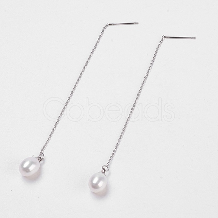 Cultured Freshwater Pearl Dangle Stud Earrings EJEW-JE02756-01-1