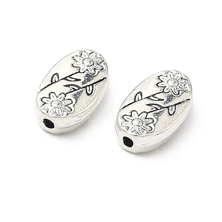 Oval with Flower Tibetan Style Alloy Beads LS-X-TIBEB-1199-AS-LF-1