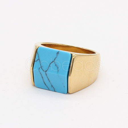 Rectangle Synthetic Turquoise Finger Ring FIND-PW0021-08F-G-1