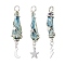 3Pcs 3 Styles Electroplated Natural Quartz Crystal Nuggets Copper Wire Wrapped Pendants, with Brass Moon Star Lightning Bolt, Silver Color Plated, Light Sky Blue, 43.5~46x7.5~13.5x8~10mm, Hole: 3.5mm, 1pc/style