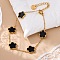 Flower Resin Link Chain Bracelets, Golden Tone 304 Stainless Steel Cable Chain Bracelets for Women, Black, 6-1/4~6-3/8 inch(15.9~16.3cm)